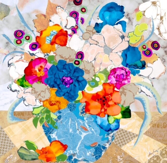 #ArtoftheDay:
Mr. Fred Rogers Juried Exhibition
&quot;Flowers In Blue Vase&quot; 
by Deborah Byham (Mixed Media, $600) currently on view in our gallery