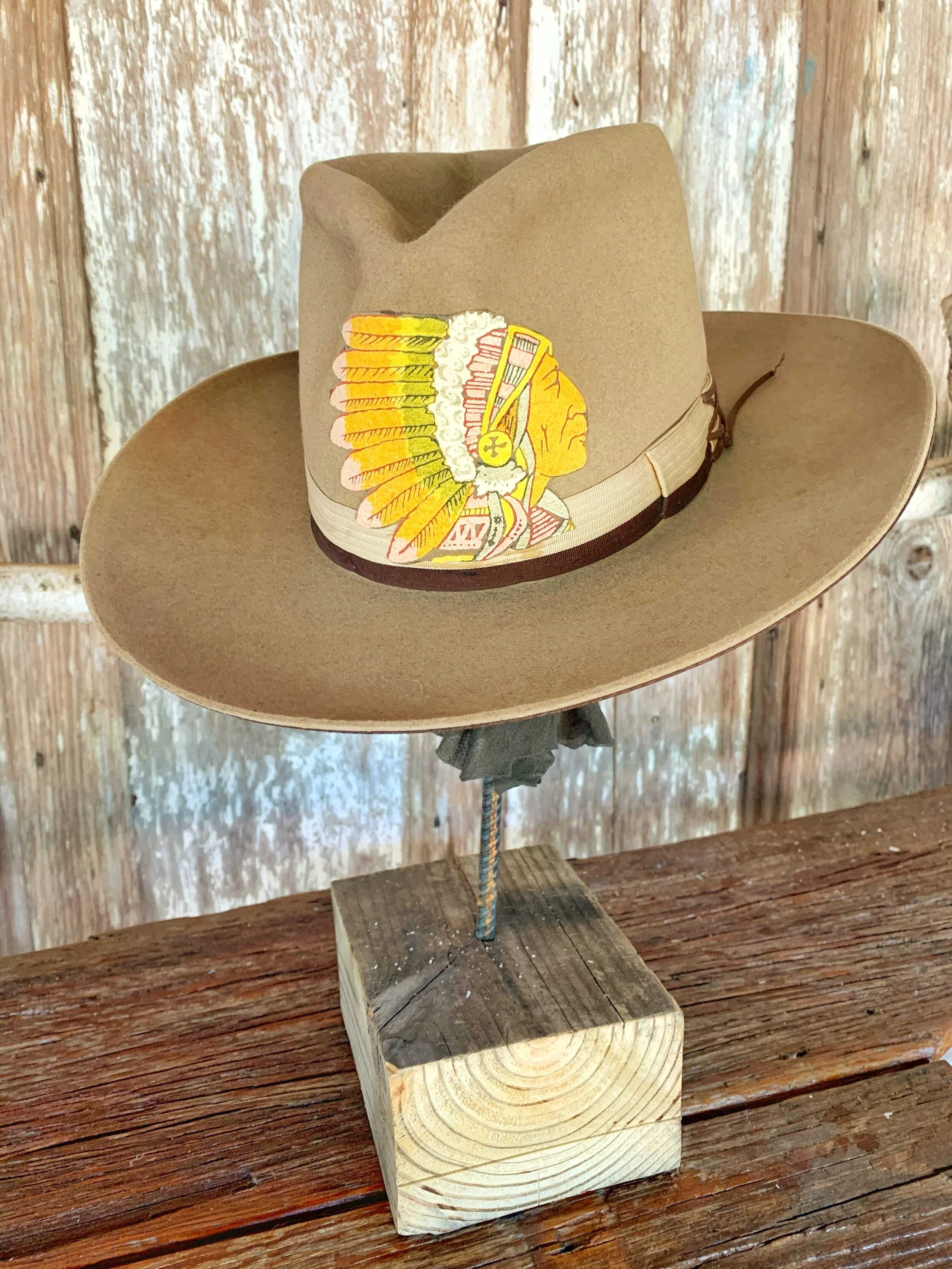 Miller Hat with Felt Indian Size 6 7/8 