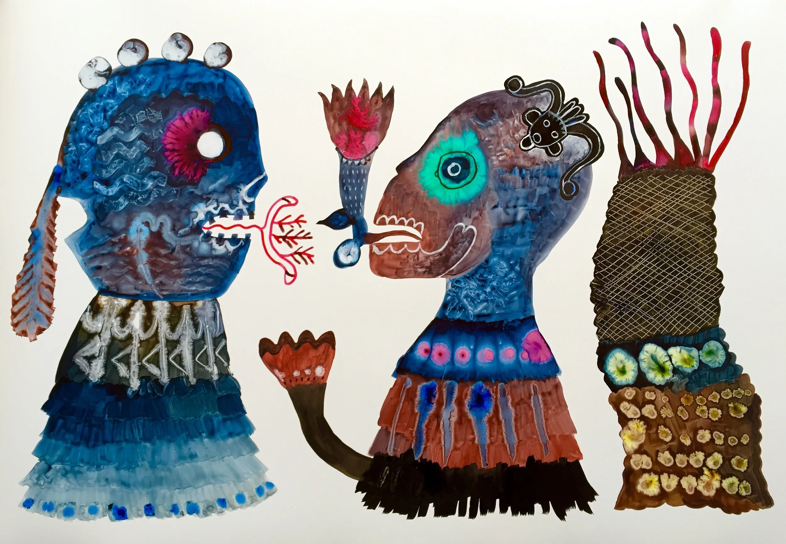  Inks and watercolors, part of a long piece 3' by 7' 