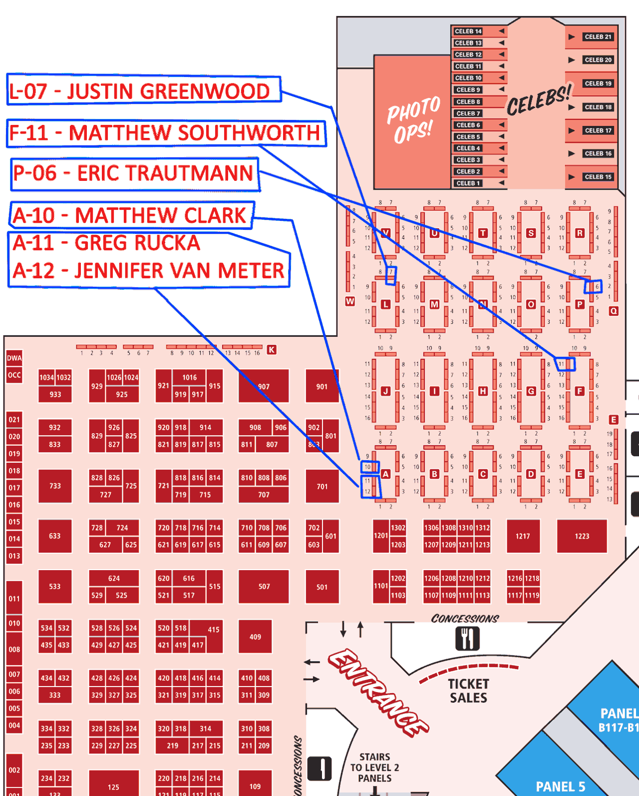 ruckawriter :
Rose City Comic Con Location and Schedule
I mangled the floorplan map, but for the record:
I’m at Table A-11 .
Jennifer Van Meter ( jenvanmeter )is at Table A-12 .
Matthew Clark is at Table A-10 .
Eric Trautmann ( erictrautmann ) is at Table P-06 .
Matthew Southworth is at Table F-11 .
And Justin Greenwood ( justingreenwood ) is at Table L-07 .
Trautmann and I will — hopefully — have some bonus LAZARUS goodies for sale that we’re debuting at the show. In addition, I’ll have a smattering of novels — including BRAVO — and copies of LAZARUS Vol. 1 and Vol. 2 for sale at the table.
Justin has an exclusive STUMPTOWN print he’ll be debuting, as well.
Schedule
I’m telling you right now that if you’re only attending Saturday and you’re hoping to get my signature on something, you want to come early. I am doing three panels on Saturday, and will not be at the table from 11:45 until 4:15 as a result.
Saturday
12:00PM - 12:50PM — Image Comics Presents I is for Immediate — Panel Room 2
Separately, Kelly Sue DeConnick (Pretty Deadly), Matt Fraction (Sex Criminals), and Greg Rucka (Lazarus) have written some of the most compelling and intensely relatable comics on the stands. Together, these three writers are part of a wave of creators creating stories that reflect life as live it and the world as we know it. Join them as they discuss writing comics and striving for more.
1:00PM - 1:50PM — Spotlight: Greg Rucka — Panel Room 7
Eisner award winning writer and novelist, Greg Rucka has made a name for himself by crafting powerfully complex and human stories that can make the most fantastical characters feel real. Sit in on a conversation with the writer of Lazarus, Stumptown, and Whiteout that gets to the heart of how he gives characters souls.
3:00PM - 3:50PM — Oni Press: Creator-Owned Comics for You — Panel Room 2
Join Oni Press Editor in Chief James Lucas Jones along with Stumptown’s Greg Rucka and Justin Greenwood, The Bunker’s Joshua Hale Fialkov and Joe Infurnari, I Was the Cat’s Paul Tobin and Benjamin Dewey, and Meteor Men’s Jeff Parker and Sandy Jarrell for a rousing roundtable discussion on just what it’s like for independent creators in today’s comics industry.
Sunday
2:00PM - 2:50PM — Secret Identity Politics with Ben Saunders — Panel Room 4
In recent years, superhero comics have started to reflect the cultural diversity of the United States in more inclusive and sensitive ways. But introducing themes of Gender, Sexuality and Race into superhero stories is not without risk. Some consider the genre too trivial to support such important themes; and others react negatively at the intrusion of political concerns into their favorite fantasies of power and glamour. How do creators approach the issue of “Secret Identity Politics?” Join Marc Andreyko, Kelly Sue Deconnick, Greg Rucka and G. Willow Wilson and learn how they balance the sometimes conflicting interests of commercial art and social justice.
Normal convention rules apply. If I’m at the table, I will be happy to sign and chat. I will sign just about anything. I will sign many, many books. I will sign novels and comics and DVDs and whatever.
If you bring many, many books and there are people waiting, I will ask you to allow to sign in batches of 10 or so, so people don’t end up waiting too long.
I do not charge for my signature.
Sometimes, I have a tip jar out for The Hero Initiative . You do not have to put money in this tip jar. But if you do, it’s going to a very good cause. (And I think highly of you for donating to charity.)
If you purchase something from me or my partner-in-crime Jennifer Van Meter ( jenvanmeter ), we are equipped to take credit cards as well as cash . If you purchase something, it is a given I shall sign it for you, unless you tell me you don’t want me to, in which case I’ll likely listen to you and not sign it. So there.
If you ask me to sign something, and you ask that I personalize it to you or someone else, be prepared to spell out the name, potentially multiple times. Conventions are noisy, and you don’t want me writing your name “Chris” if you spell it “Kris.”
As always, as ever, the Wheaton’s Law will be strictly enforced. Moreso perhaps than normal, because Mr. Wil Wheaton will be at the show. So he will totally find out if you were a dick.
Very much hope to see you there!
