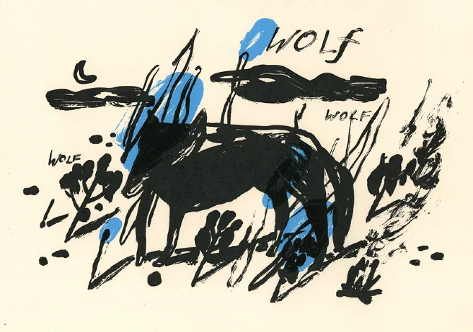 Hand screen printed wolf two tone print (2011)