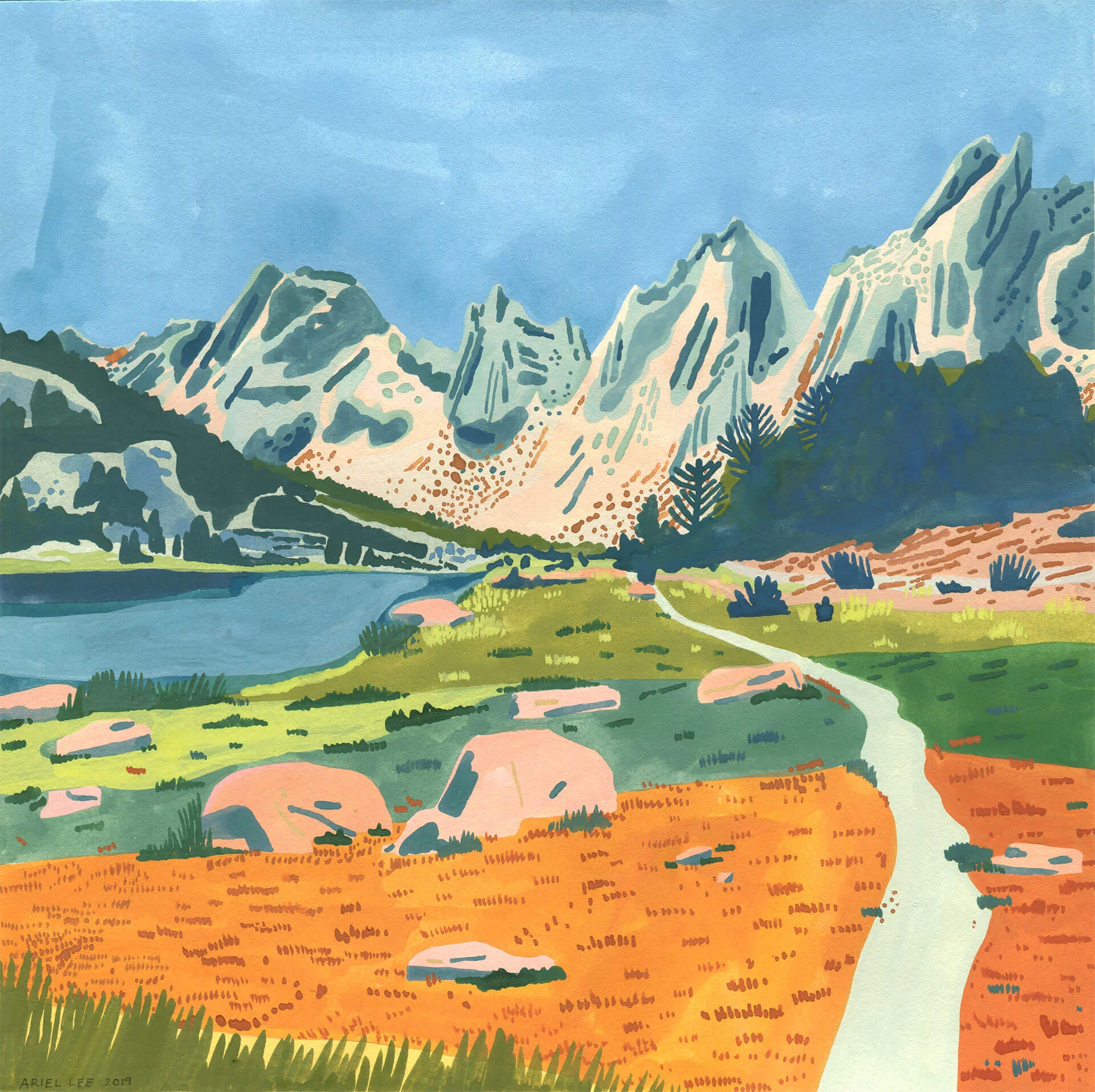 Kearsarge Lakes Gouache on Lenox paper, 2019 10"x10"