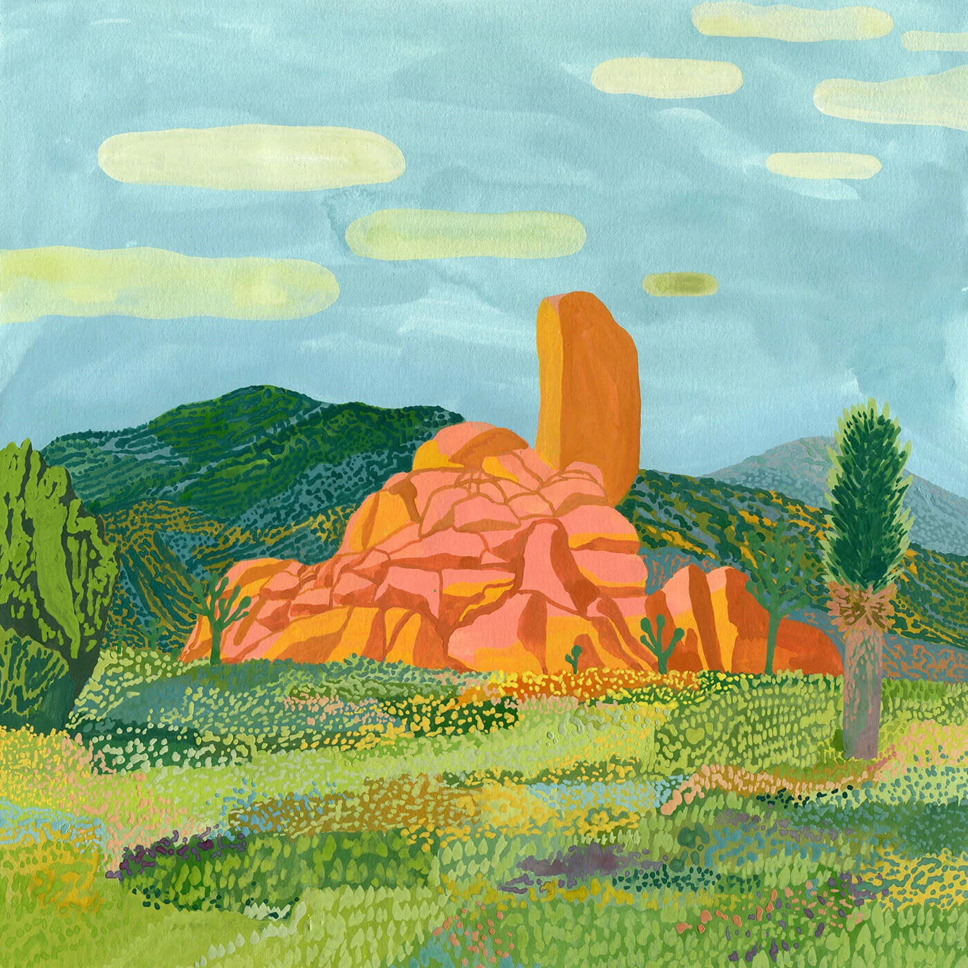 Headstone , Gouache on paper, 2019, 11x11 in