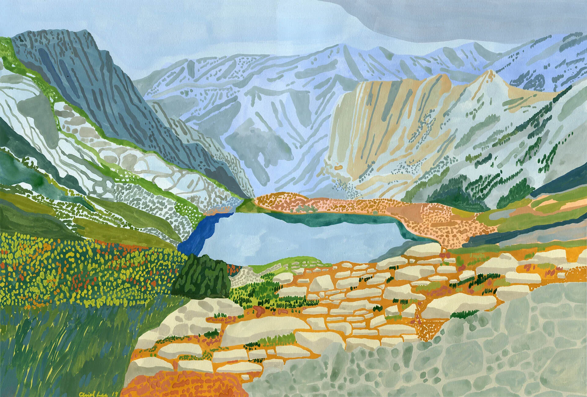 Valhalla In The Distance , Gouache on paper, 2019, 15x22 in