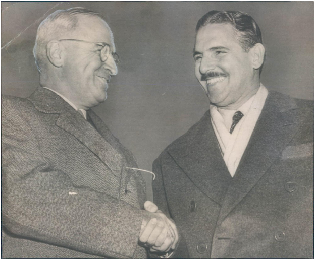 President Harry Truman greets President Carlos Prio Socarras in 1948.