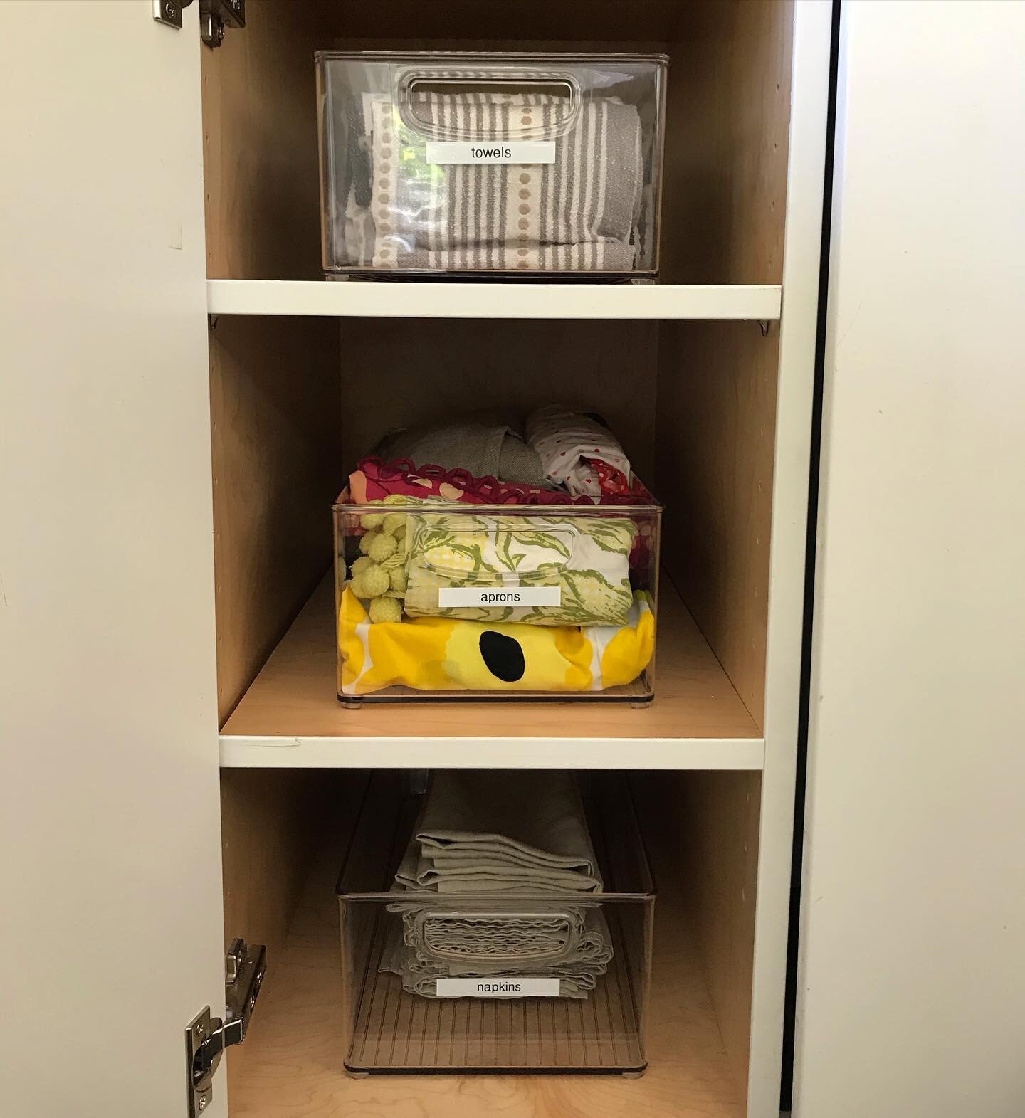 Deep cabinet shelves can end up almost like junk drawers (swipe for before). But these simple, labeled bins saved the day! Again! 🌟