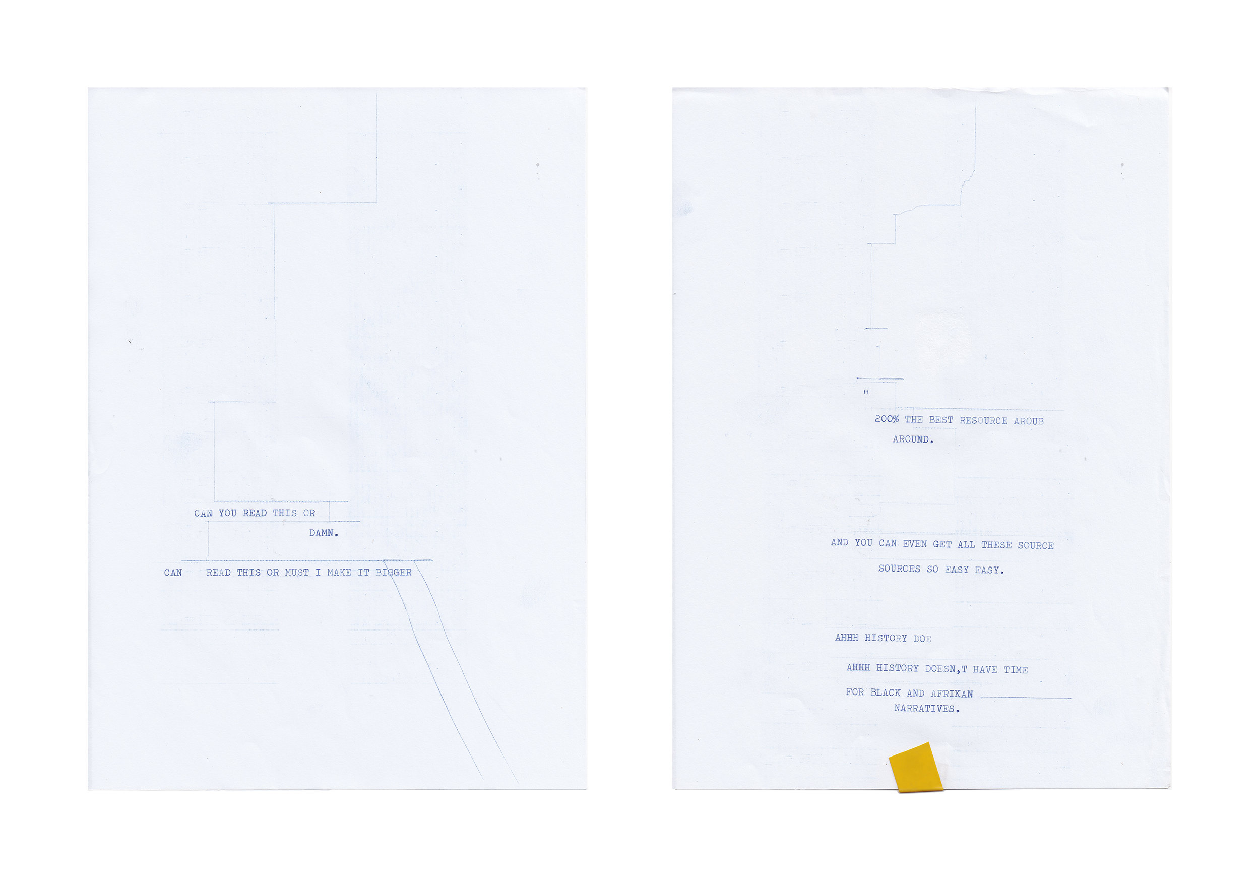 Simnikiwe Buhlungu, Fly By Night Resources, type written texts, 2017.