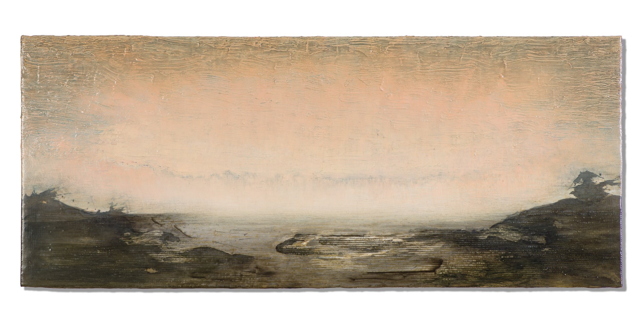 20 × 48 × 2 inches Oil, acrylic, sumi ink, graphite on raw silk on panel