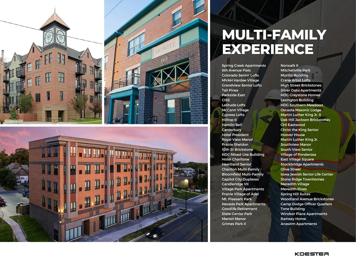 Koester Construction has long been a go-to general contractor for multifamily housing developers and owners.  Whether privately-owned or publicly-funded, we measure ourselves by our quality of work, the satisfaction of our partners, and the relations