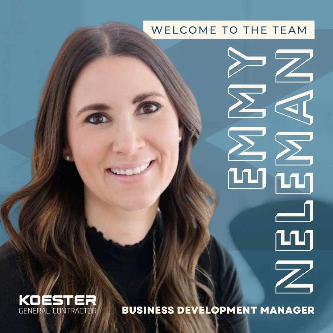 Please join us in welcoming Emmy Neleman to the Koester team.

Emmy joins us as our new Business Development Manager. She brings a sincere desire to help clients achieve their project goals and build lasting relationships in our Midwest Region.

We c