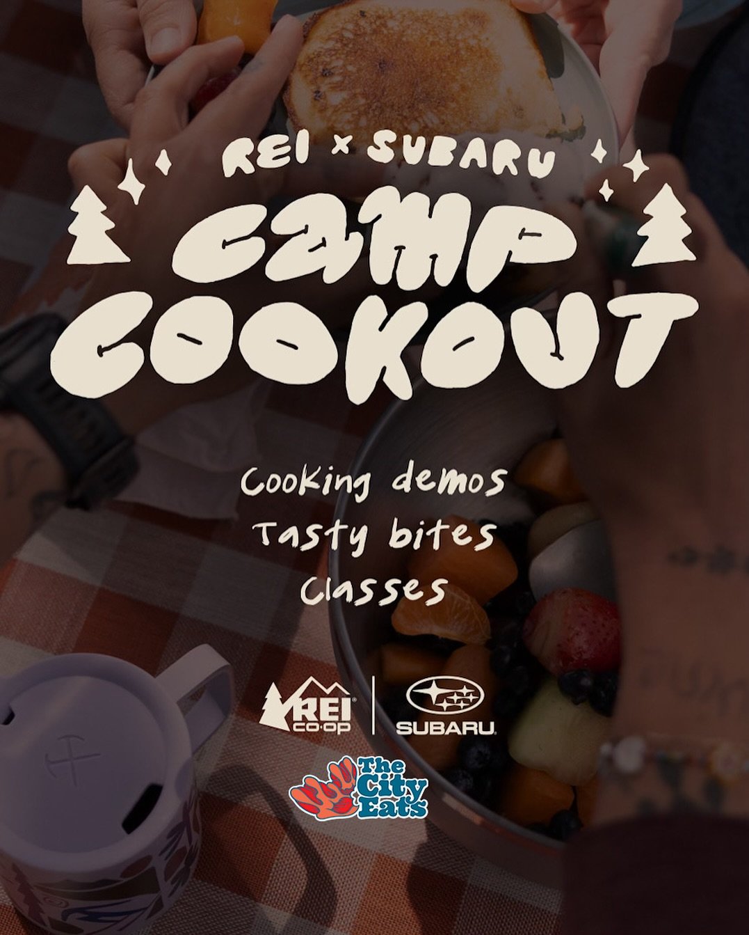 Join us at REI 840 Brannan St, San Francisco this Saturday, June 7th, from 11 a.m. to 3 p.m. for our Camp Cookouts with @REI and @Subaru! 🏕️ 

The City Eats team is thrilled to partner with REI to bring you a day full of camp-cooking fun. We especia