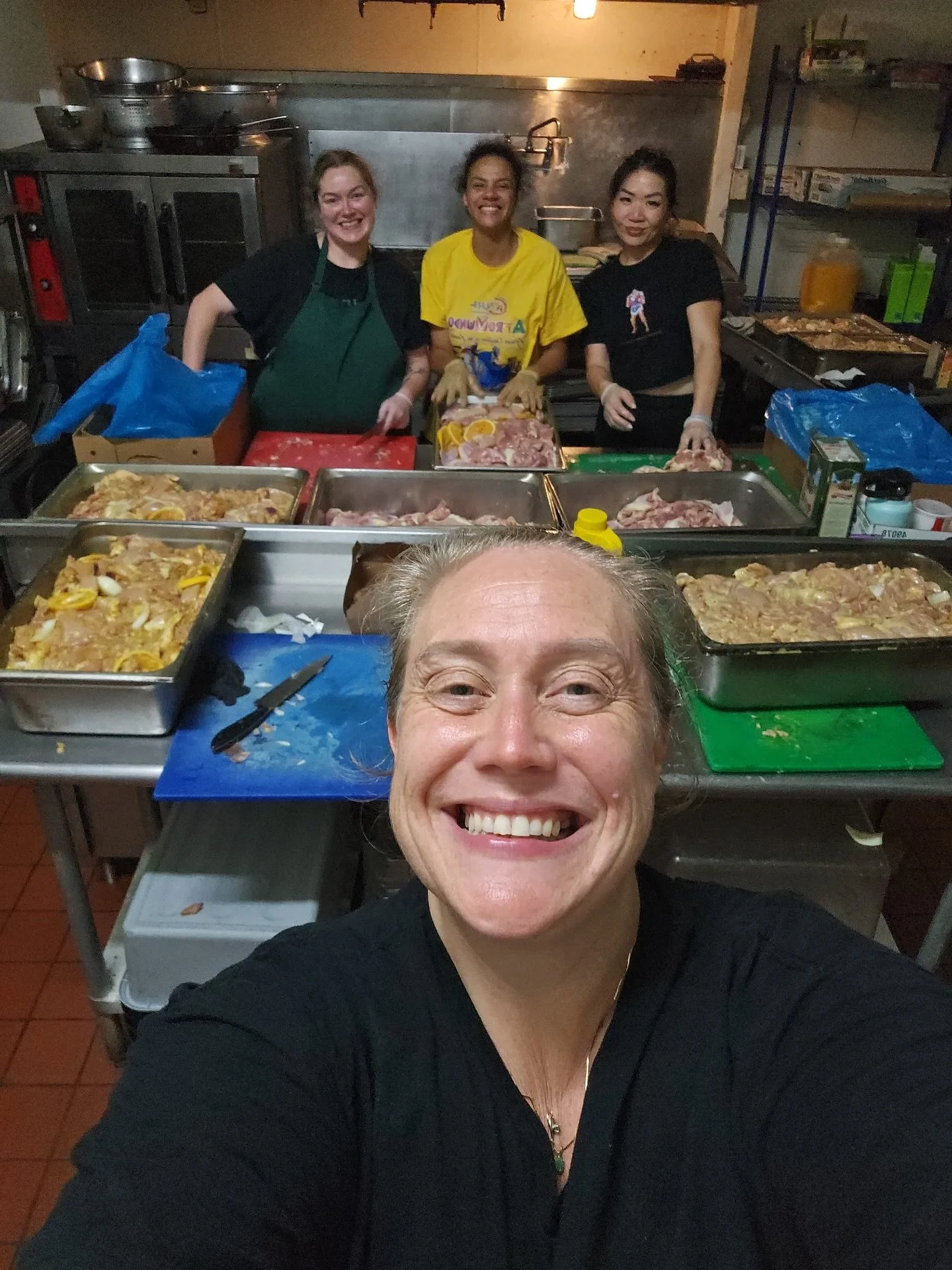 Kitchen crew prepping tonight to make sure everything is marinated and seasoned to perfection for our huge feed November 1 ❤️