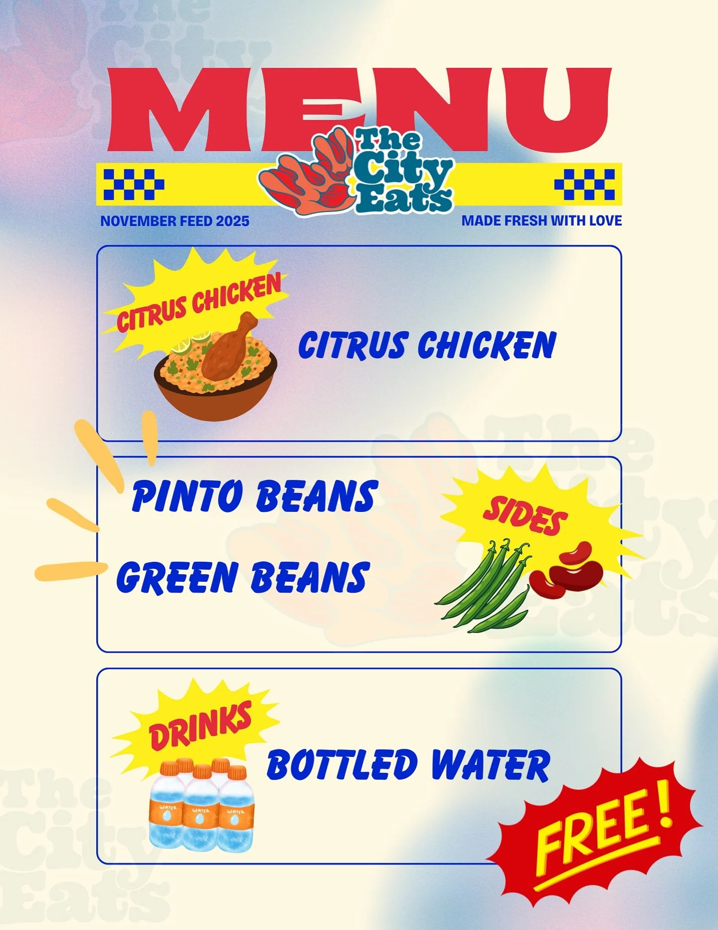 And here you have it! The menu for tomorrow&rsquo;s (Nov. 1st) feed! We can&rsquo;t wait to see you all. 

In the meantime, Happy Halloween 🎃! Be safe and have fun! 

#thecityeats #menu