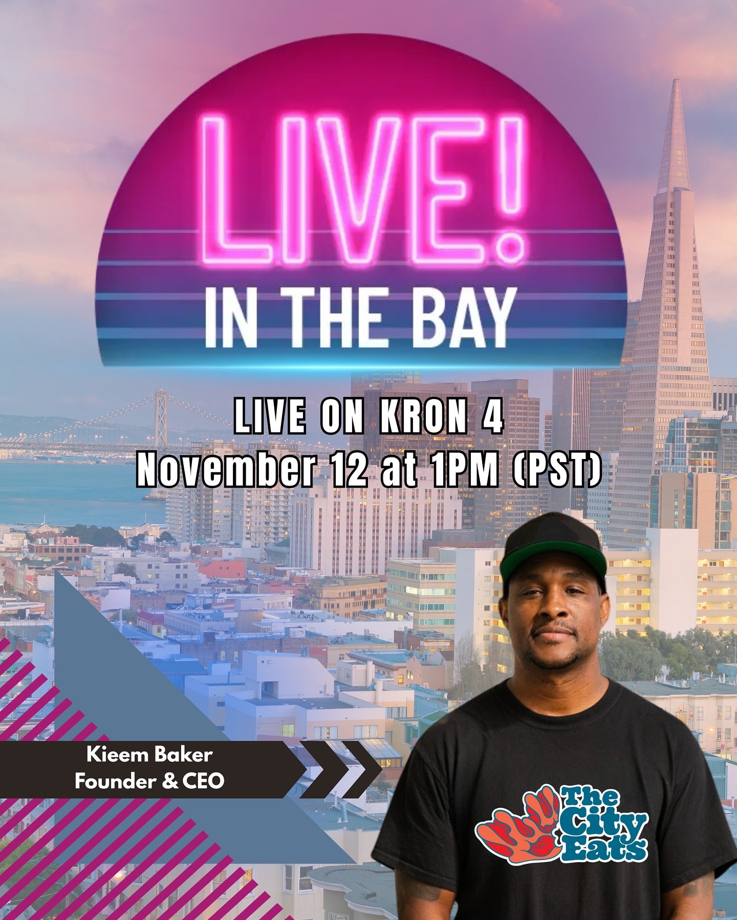 Tune in this Wednesday , November 12 at 1 PM (PST) &mdash; our Founder &amp; CEO Kieem Baker joins Live in the Bay on KRON 4 to share The City Eats story and our mission to serve communities with love and purpose. 💛 #TheCityEats #LiveInTheBay #KRON4