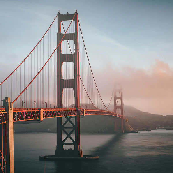 Foggy Golden Gate Bridge over San Francisco Bay, Northern California