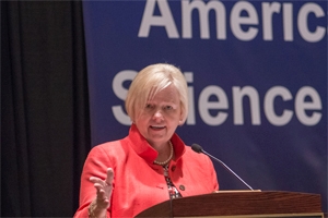 Dean Romzek at American University honors award winners. We took her remarks beyond a ceremonial speech by offering substantive commentary on the gov't shutdown taking place that year.
