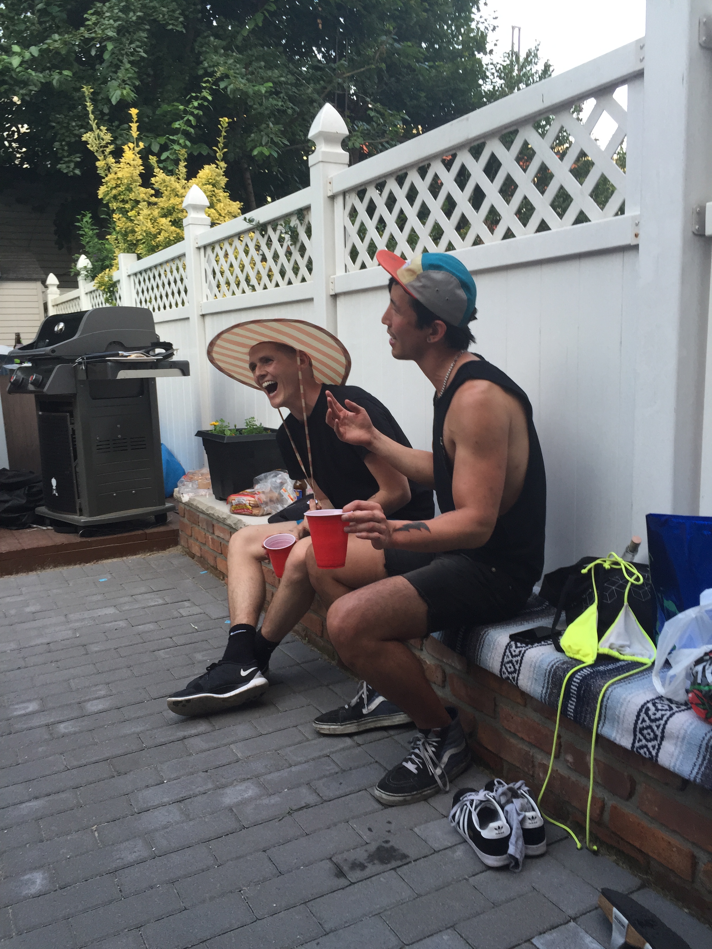 Happy guests at the wedding barbecue of the century