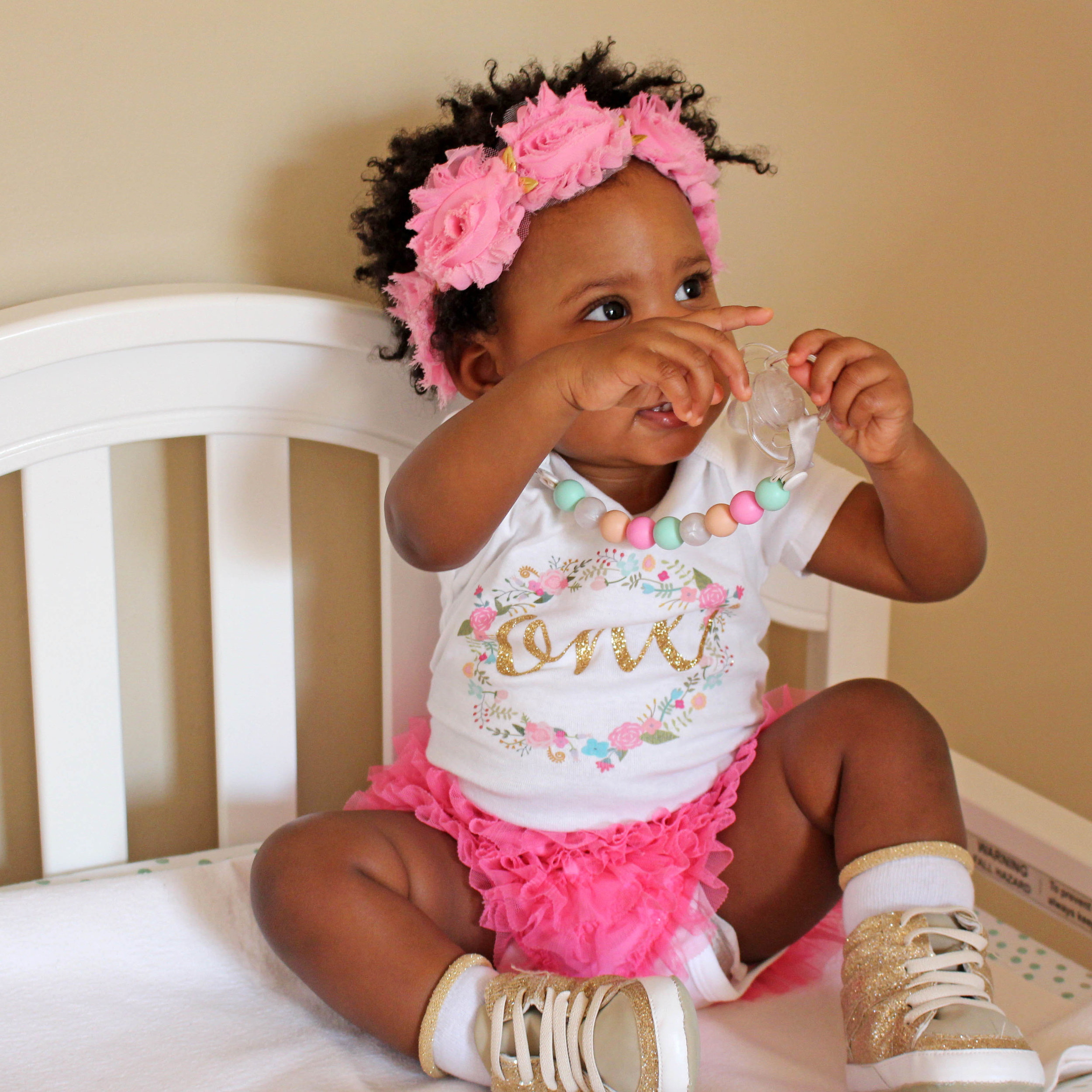  floral themed 1st bday - "one" bodysuit and flower crown | Pish Posh Perfect  
