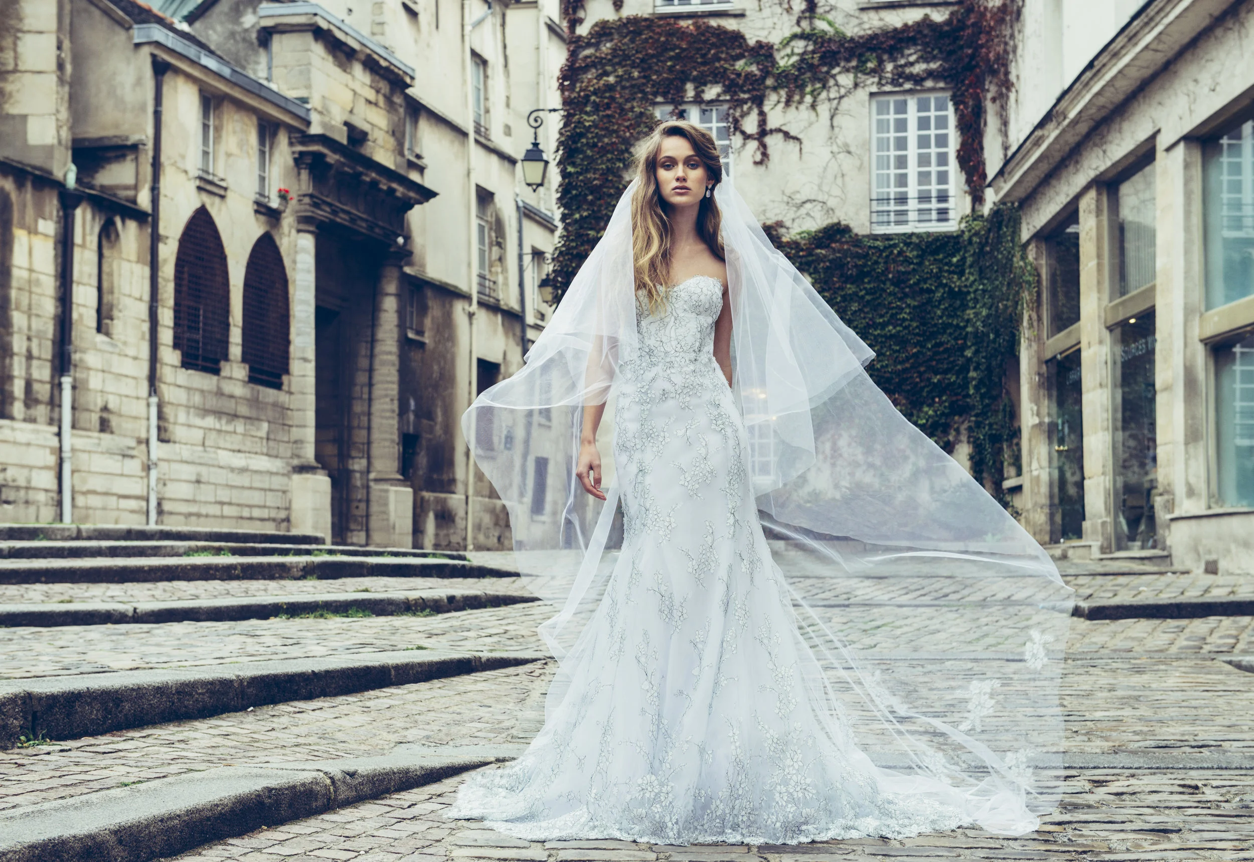 baby blue and white wedding dress