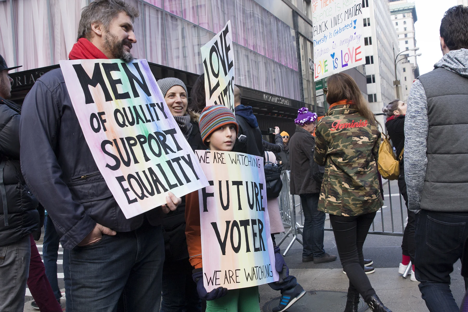  "Men of Equality Support Equality"  "Future Voter: We Are Watching"  The Women's March, New York City, January 21, 2017 