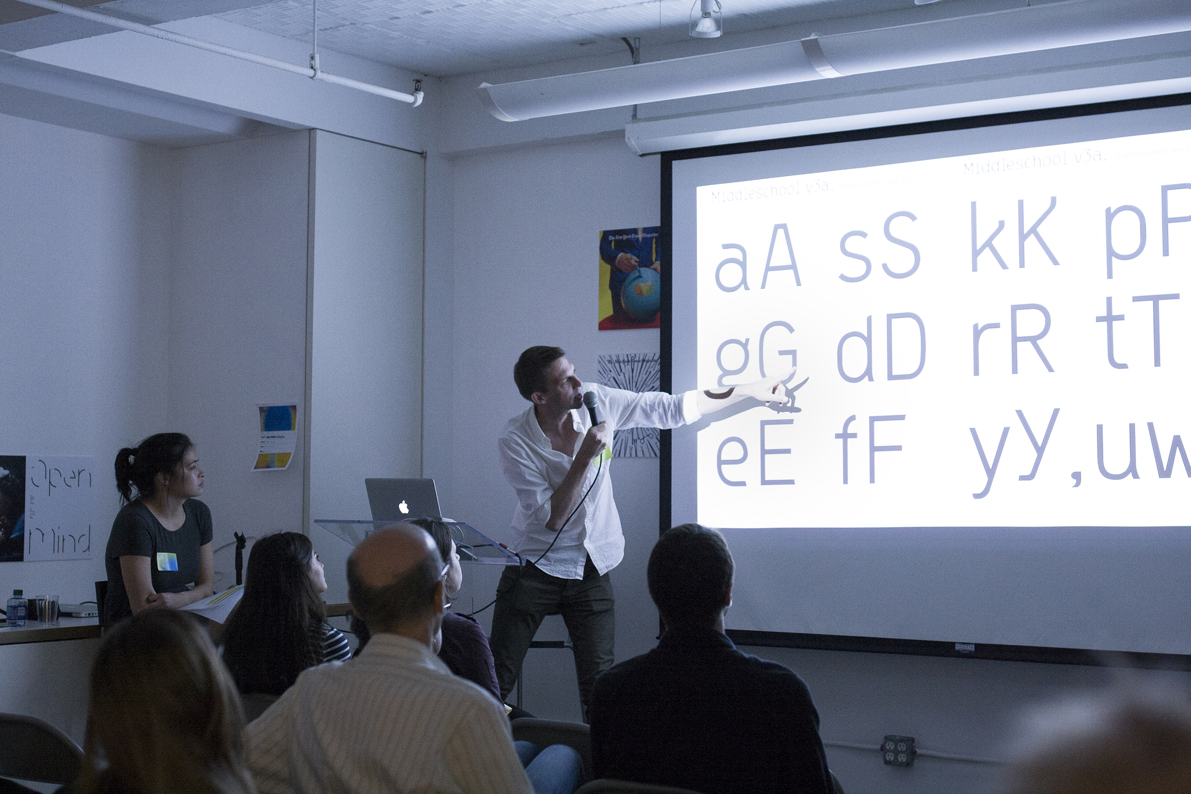 Anselm presenting his project at TypeThursday at Type Directors Club. June, 2017