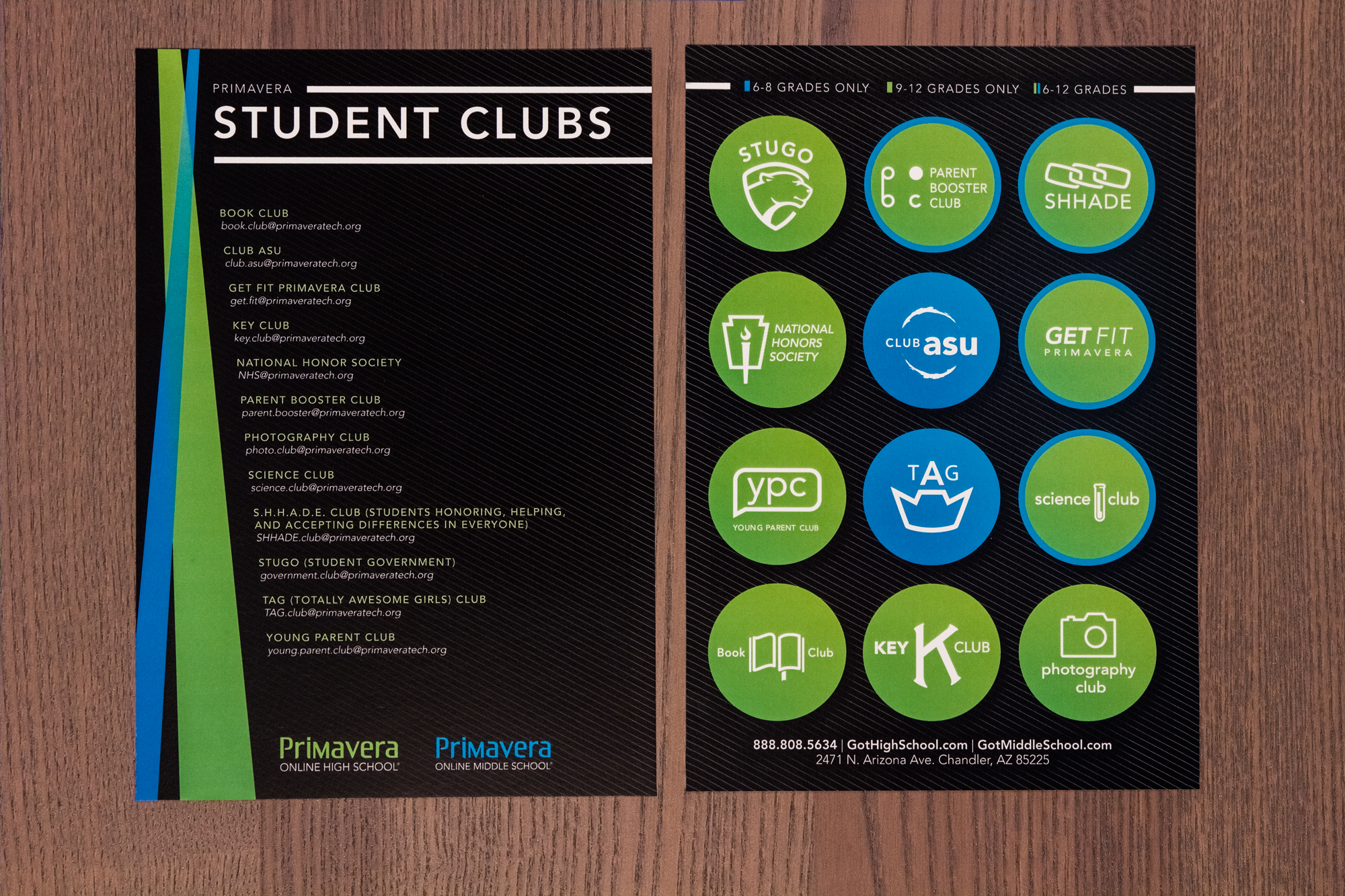  These flyers were passed out to all Primavera students upon enrollment. All students are encouraged to get involved, and this flyer helped them see what was available and how to get more information. 
