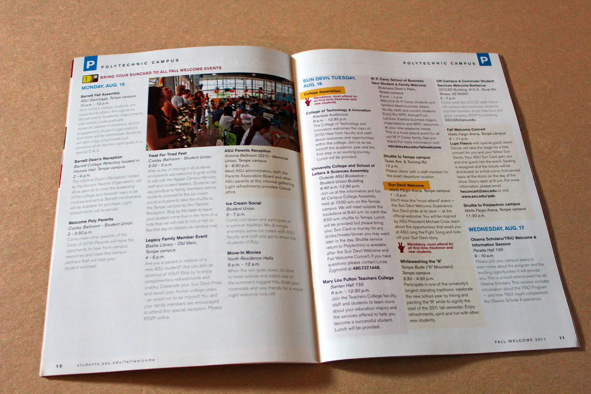 An interior spread of the Fall Welcome brochure. 
