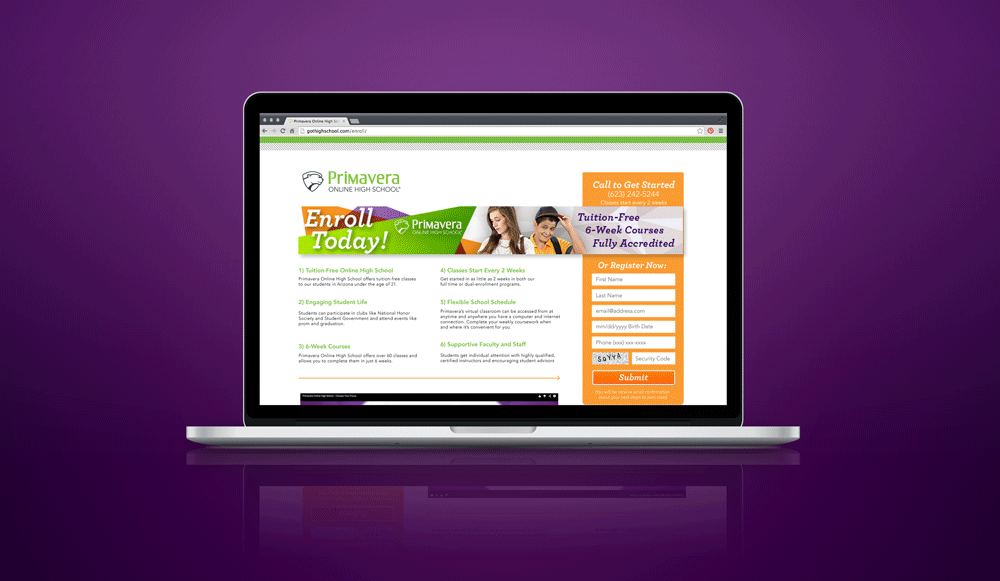 A fresh landing page that I designed to make it much easier for those interested to enroll. The main benefit of this landing page, apart from being able to track where the user navigated from, was how simple and clear the enrollment process was. 