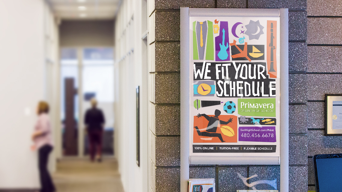 This is the actual lounge at Primavera Online High School. My poster was displayed with pride where all students and parents could see it. 