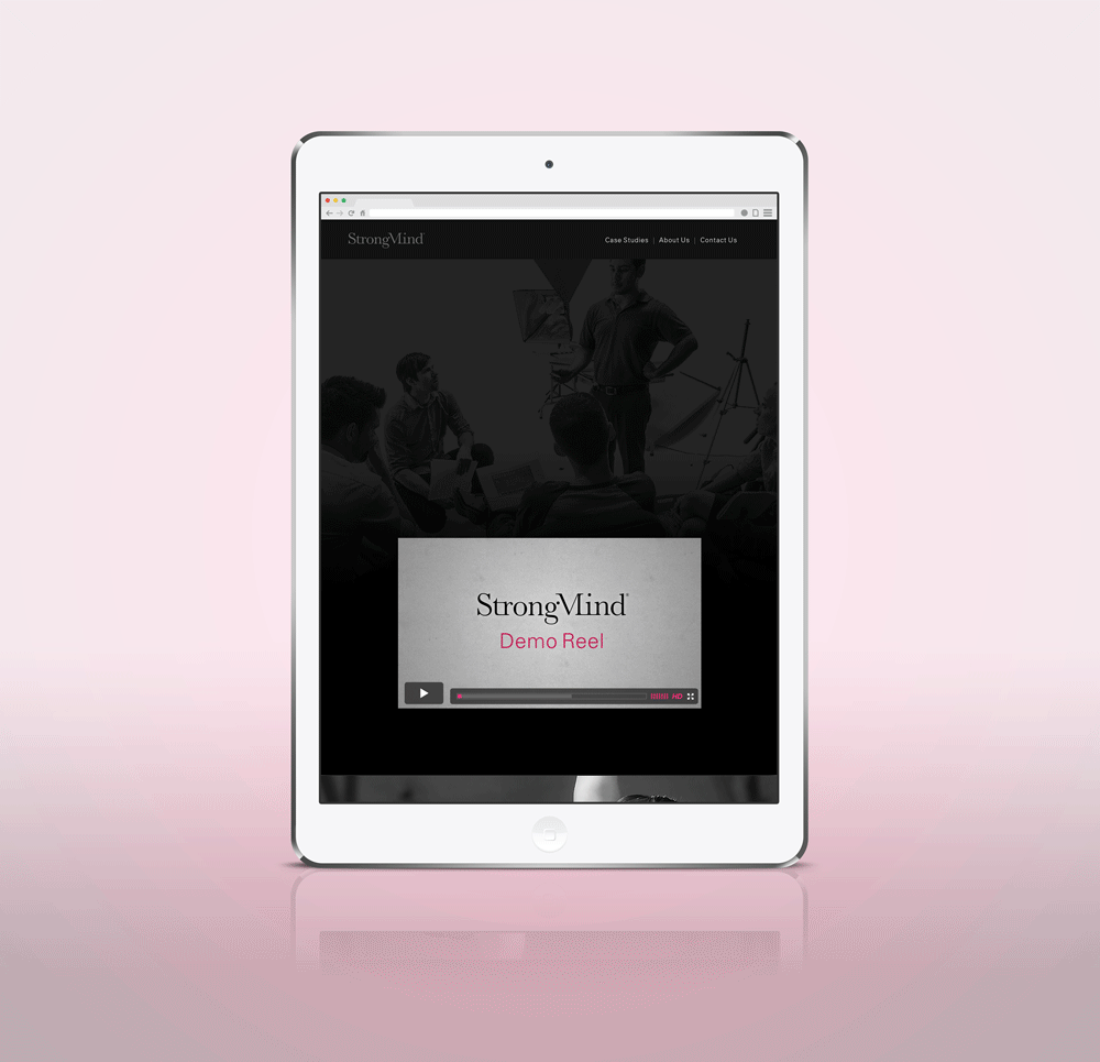  Here you can see the home page. Our goal with this site was to receive applicants for our growing business. Our demo reel was most important, followed by image links to specific case studies that showcase how well our team works together. Lastly, a 