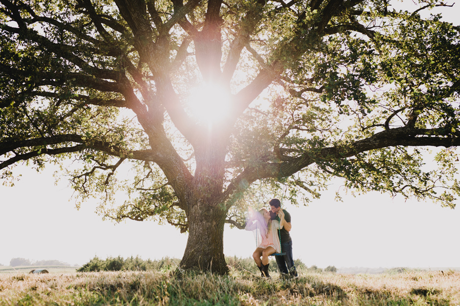 Allison and Dakota swing under her favorite childhood tree during their Panora, IA Engagement