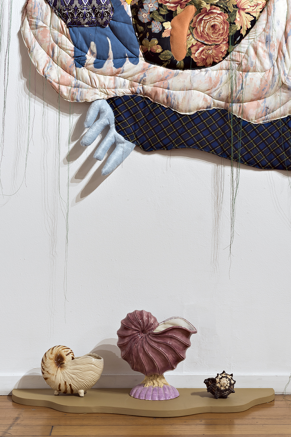 Meterorita (detail), 2016, fabrics, batting, thread, latex paint, and spray paint, 132 × 47.5 × 10 inches.