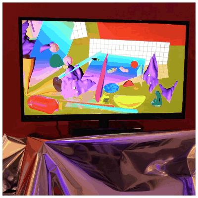 Bestiario (installation view), 2017, one-channel video on tv with mylar base, dimensions variable.