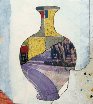 4 The past comes close: New works: Bruce Reynolds by Virginia Rigney, Brisbane Bruce Reynolds, Vase with Cypress , 2016, lino on board, 168 x 103cm; image courtesy the artist and Jan Manton Art, Brisbane