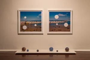 11 Continental drift: Derek Kreckler’s ‘Accident & Process’ at PICA: Marco Marcon, Perth Derek Kreckler, Holey #1, 2003, installation view, Perth Institute of Contemporary Arts (PICA), 2015; type-C digital prints, aluminium spheres, cast vinyl, wooden plinths; 120 x 250 x 5cm (wall); 8 x 250 x 100cm (floor); photo: Alessandro Bianchetti