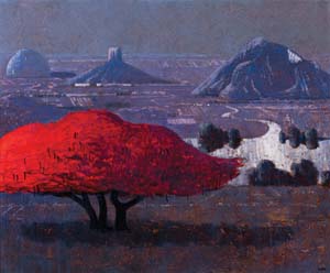 3 Lawrence Daws: Gondwana dreaming: JOHN NEYLON Lawrence Daws, Glasshouse Mountains with Poinciana , 2012, oil on canvas, 100 x 120cm; image courtesy the artist and Philip Bacon Galleries, Brisbane