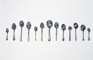 4 Michelle Nikou: In the evening there is feeling: ELLE FREAK Michelle Nikou, Spoons , 2000, cast lead, 22 x 72 x 4cm (approx.); image courtesy the artist and Darren Knight Gallery, Sydney