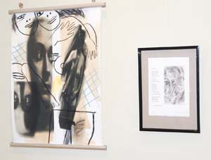 4 Robin Wallace-Crabbe: Word Score: MILLAN PINTOS-LOPEZ Robin Wallace-Crabbe, Love and affection , (undated), digital print and charcoal on paper; installation view, Left Hand gallery, Braidwood, 2013; photo: Kelly Sturgis