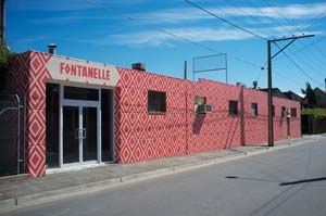 8 Playing the Fontanelle, Bowden, Adelaide: WENDY WALKER Fontanelle Gallery exterior, Bowen, Adelaide, building façade painting by Sam Songailo