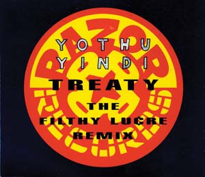 10 Frontman, Treaty, yeah?: MAURICE O'RIORDAN CD cover image, Treaty – Filthy Lucre Remix , 1991, Mushroom Records, Australia; produced and mixed by Ga/ vin Campbell, Robert Goodge and Paul Main