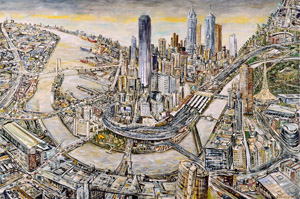 12 Jan Senbergs: Melbourne brutal: Rex Butler, Melbourne Jan Senbergs, Melbourne , 1998–99, synthetic polymer paint on canvas, 183 x 274cm; State Library of Victoria, Melbourne, gift of the Gualtiero Vaccari Foundation in recognition of services provided by the State Library to the Italian community; © Jan Senbergs, administered by Viscopy, Sydney