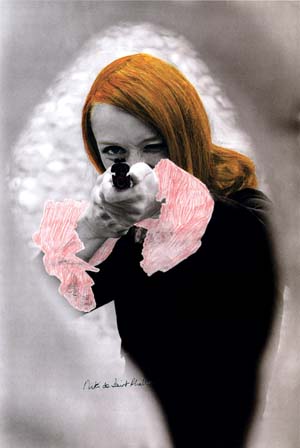 7 Notes from the north: Julie Ewington Niki de Saint Phalle, en train de viser , 1972, coloured black-and-white photograph from the film Daddy © Peter Whitehead