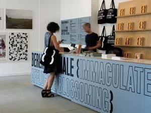 2 Intersections: The 8th Berlin Biennale for Contemporary Art: JANE DEVERY Agatha Gothe-Snape, IMMACULATE IMMATERIAL AFFLUENCE BLOSSOMING from Untitled, 2014, 8th Berlin Biennale for Contemporary Art (reception desk); image courtesy and © Zak Group, 2014. photo: Brotherton-Lock