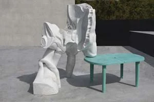 5 Fons et Origo, or, Trompe l'Oreille Fountain, Hany Armanious: DAVID HANSEN Hany Armanious, Fountain , 2012, marble, polyurethane resin, bronze, 213 x 183 x 271cm (irregular); installation view, Loti Smorgon Sculpture Terrace, Museum of Contemporary Art, Sydney; image courtesy the artist and Roslyn Oxley9 Gallery, Sydney
