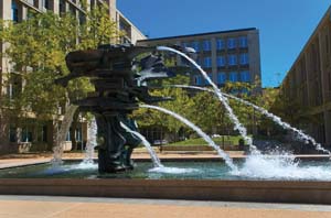 16 Man sights an object in space: Norma Redpath's approach to public art: JANE ECKETT Norma Redpath, Treasury Fountain , Canberra, 1965-69; bronze, 3.7 x 2.6 x 4.0m; photo: David Wilson