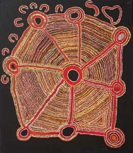 3 Spinifex People, Spinifex Art: ALAN R. DODGE Kathleen Donegan, Unbun , 2010, acrylic on canvas, 118 x 138 cm. Image courtesy the artists and Spinifex Arts Project