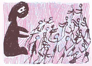 13 obituary: Gulumbu Yunupingu 1944-2012: JEREMY ECCLES Gulumbu Yunupingu, Untitled screenprint, 2012. This was Gulumbu’s last artwork, made when she was extremely frail, and about which she said: ‘When a person is sick, or maybe dying, people gather around to sing and dance, laugh and cry to make that person happy. It is what we Yolngu do. Here are all the people trying to make that person feel better and these are all the tears they are crying’