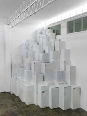 4 On artists, art fairs and ... Adelaide PAUL GREENAWAY IN CONVERSATION WITH EVE SULLIVAN Thomas Rentmeister, nearly 100 fridges in a corner , 2008, refrigerators, Penaten cream, styrofoam, 750 x 536 x 370cm;image courtesy Greenaway Art Gallery, Adelaide. photo: Grant Hancock