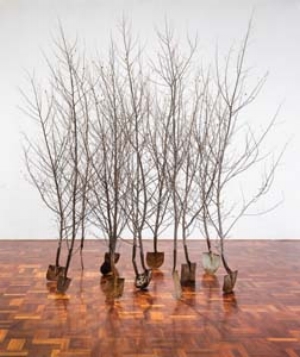 7 Canberra: Expansion and contraction: RAQUEL ORMELLA Wendy Teakel, Grove, 2014, installation view at ANU School of Art Gallery, 2014; wood, steel, cable ties, 343 x 350 x 280cm; courtesy the artist and Beaver Galleries, Canberra