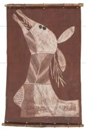 3 Visual Literacy in Bark Paintings: Narrative, Figurative and Stylistic Vocabularies: GRETCHEN STOLTE Yuwunyuwun Marruwarr, Ngalyod the Rainbow Serpent , 1974, natural ochres on bark, 73 x 48cm. Collection: National Museum of Australia, Canberra; image courtesy and © the artist or the artist’s estate. licensed by Aboriginal Artists Agency 2013